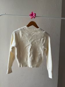 WHITE ZIRCONIA BUTTONED DOWN CROP CARDIGAN