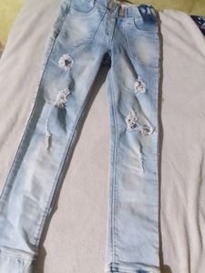 Damage Blue Cotton Jeans