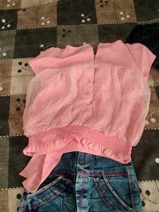 Cute Pink Top &amp; Jeans Set