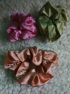 Embellished Satin Scrunchies