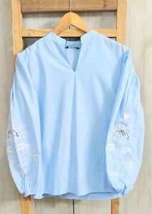 Chic Blue Embroidered Sleeve Top size-42