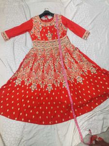 Red Embroidered Anarkali Dress