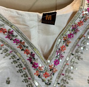 Elegant White Embroidered Kurti Set