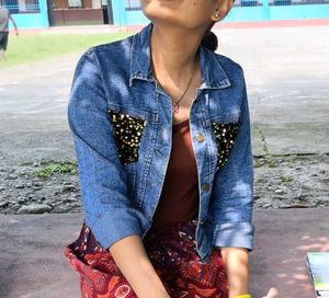 Vintage Denim Shirt with Gold Sequin Pockets – Uni