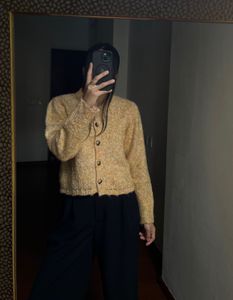 Warm Mustard Yellow Round Collar Cardigan
