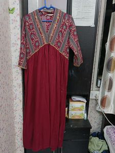 Long Maroon Cotton Kurta