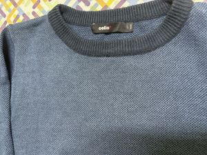 Blue Knit Crewneck Sweater