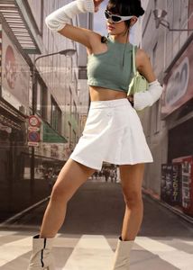 Green Round Neck Fitted Crop Top
