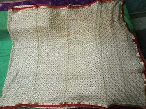 GoldenBeige Patterned Dupatta- Red&amp;Gold lace borde