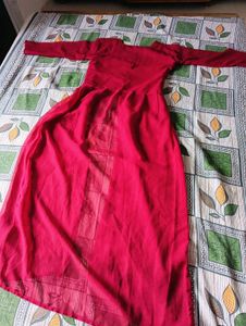 Red Chiffon Maxi Dress With Net Sleeve