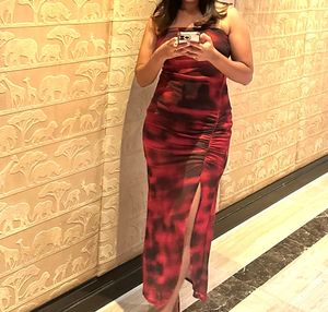 Red & Black Tie-Dye Ruched Mini Dress