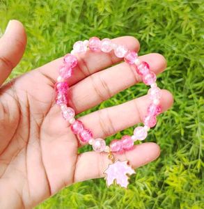 Pink Maple Leaf Beaded Bracelet
