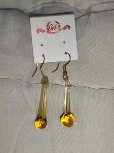 Gold Tone Dongle Drop Glass Earrings