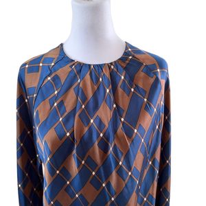 Women&#39;s Long Sleeves Blouse Multicolor Blue &amp; Brow
