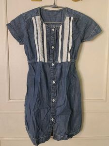 Denim Dress with Lace Detail