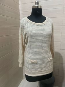 Cream Knit Tunic with Pearl Details