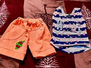 Kids Outfit Set: Striped Top & Orange Shorts