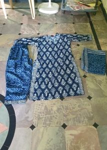 Navy Blue Kurti Pant Dupatta Set
