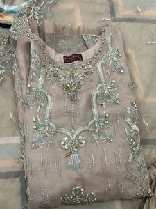 Elegant  Nude Peach Embroidered Pakistani Suit