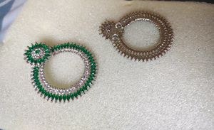 Green &amp; White Diamond Chand Bali Earrings