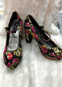 Branded Beyond Floral High Block Heels 3 Inches