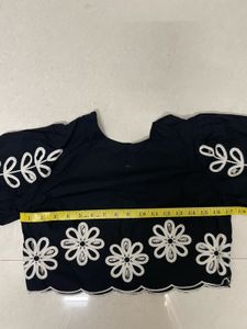 Black Floral Embroidered Top- XS Size