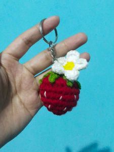 Cute Strawberry 🍓 Crochet Keychain.