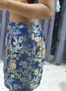 SHEIN Chinese Dragon Jacquard Satin Skirt