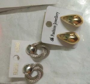Statement Earring Set: Silver Knot &amp; Gold Teardrop