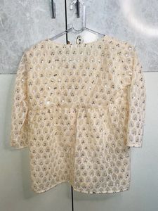Peach Color Mirror Work Short Kurti