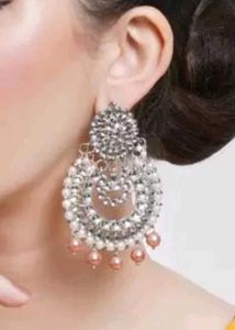 Kundan Studded rosegold Chandbali Earrings
