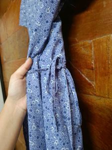 Floral Print Blue Wrap Dress