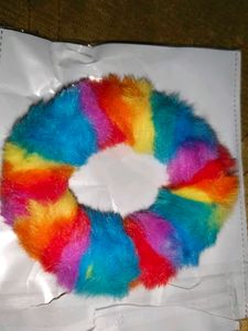 Rainbow Furry Scrunchie