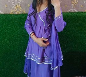Lavender Angrakha Anarkali Kurti &amp; Sharara Suit