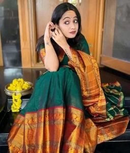 Elegant Green &amp; Gold Saree + Blouse piece 🥳😍