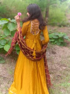 Mustard Anarkali With Banarasi Dupatta