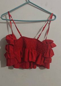 Red Ruffle Crop Top