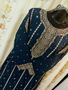 Elegant Navy Blue Embroidered Dress