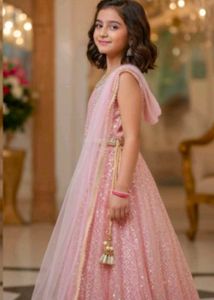Girls' Pink Embellished Lehenga Choli