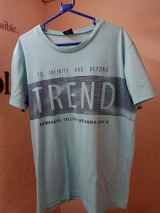 MEN Solid Round Neck Light Blue T-Shirt