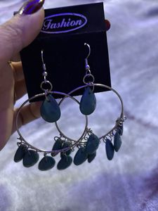 Teal Drop Hoop Earrings