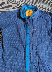 Blue Patterned Casual Shirt For Men