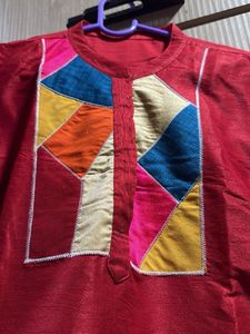 Red top and straight pant