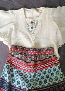 Boho Embroidered Top &amp; Patterned Shorts Set