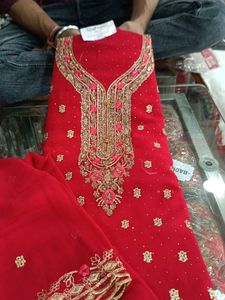 Red &amp; Gold Embroidered Salwar Kameez