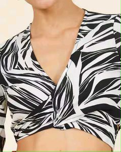 Bell Sleeves Animal Print Tie-Up Crop Fitted