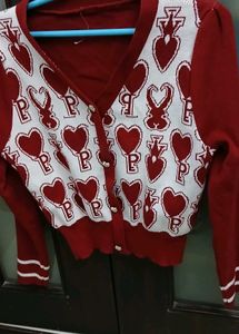 Cute Heart Pattern Cardigan L Size