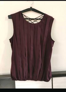 RARE Plum Pleated Sleeveless Blouse