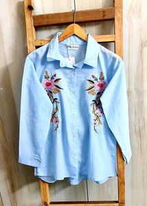 Sky Blue Embroidery Work Shirt Size-36