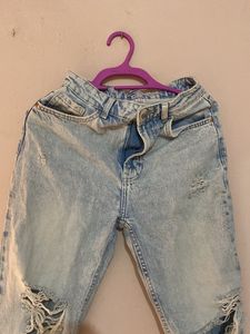 Ribbed Light Wash Denim Jeans